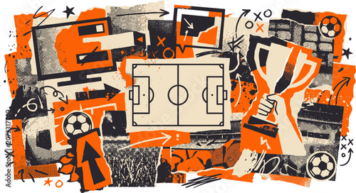 Fotografie Vintage soccer collage with football players and pitch, retro sports scrapbookin