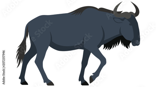 Cuadro en lienzo Wildebeest gnu standing profile illustration on white background.