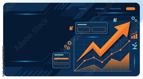 Financial Market Growth with Rising Arrow and Stock Trading Chart Background