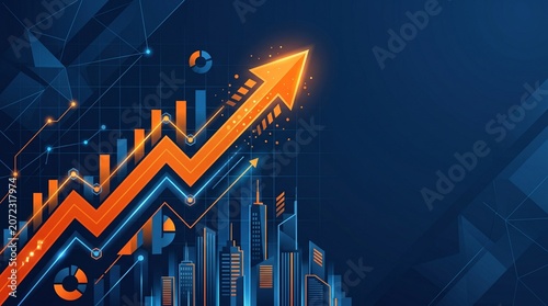 Financial Market Growth with Rising Arrow and Stock Trading Chart Background