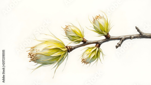 Floral art oil paint palette knife - Botanical illustration of blooming flowers on a branch 