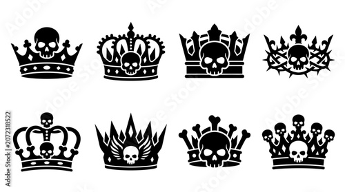Schilderij op canvas Royal crowns featuring skull and bone motifs.