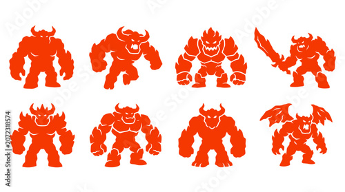 Fotografia Red fiery demon silhouettes for hell themed game enemies.
