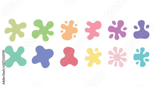 Set of colorful abstract paint splatters and ink blobs isolated on a white background for creative design