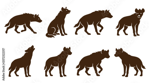 Photography Hyena silhouette icons showing walking and howling postures.
