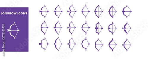 Obraz na plátne Longbow Icons Set Vector Glyph Silhouette Collection for Archery Sport App and D