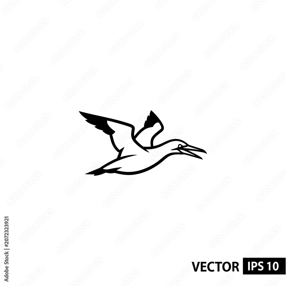 Obraz premium Seabird Flying Icon Vector Illustration - Silhouette of a Gannet in Flight