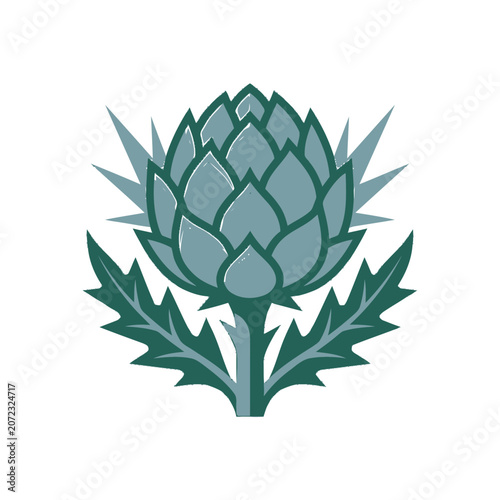 Stylized Artichoke Icon - Green and Blue Floral Design