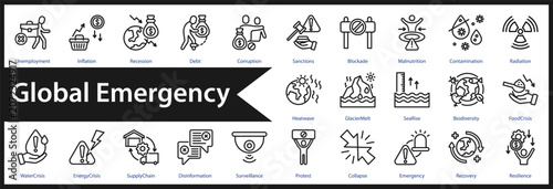 Foto Global Emergency web icon set and collection