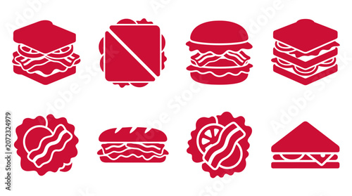 Photos Red sandwich and deli sub icon collection.