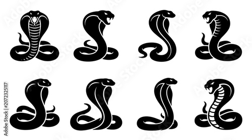 Tableau sur toile Black cobra snake silhouette icon collection