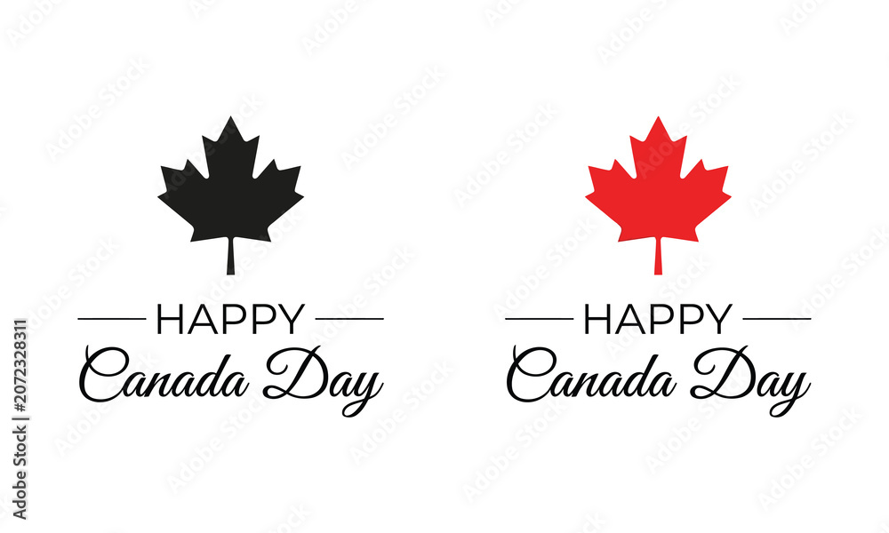 Fototapeta premium Happy canada day greeting with maple leafs