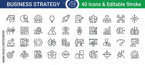 Business Strategy and Management Line Icons Set Vector illustration