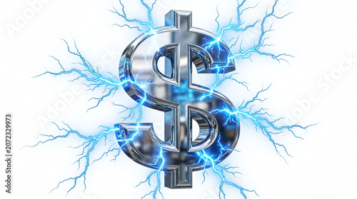 Glossy chrome dollar sign with electric force.