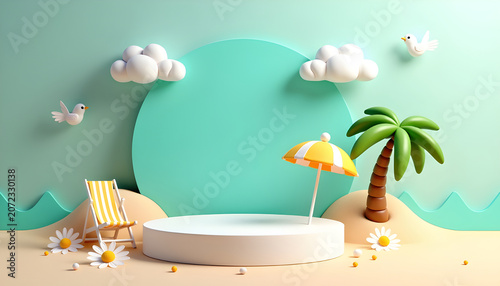 Clean beach mockup platform template for digital marketing campaign and summer product showcase