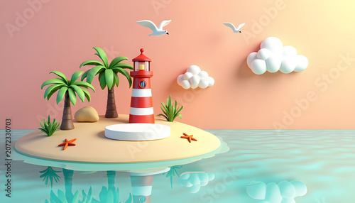 Minimalist 3d nautical island podium background for e-commerce product launch and digital marketing graphics