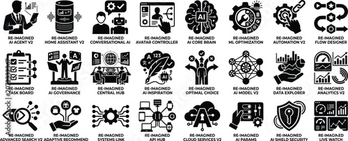 Professional Set of Modern Artificial Intelligence Technology Icons