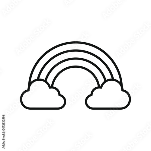 A simple line drawing of a rainbow with clouds
