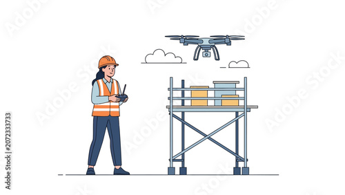 Female Construction Engineer Operating Professional Drone for Site Inspection and Monitoring