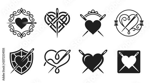 Tableau sur toile Knitting and needlework heart icon set.