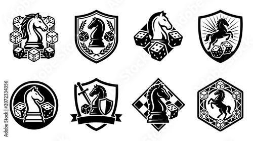 Bild auf Leinwand Chess knight and board game strategy logos.