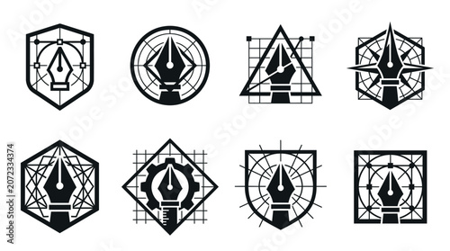 Schilderij op canvas Technical pen nib and geometric design logo set