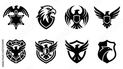 Photos Eagle head and shield heraldry symbols.