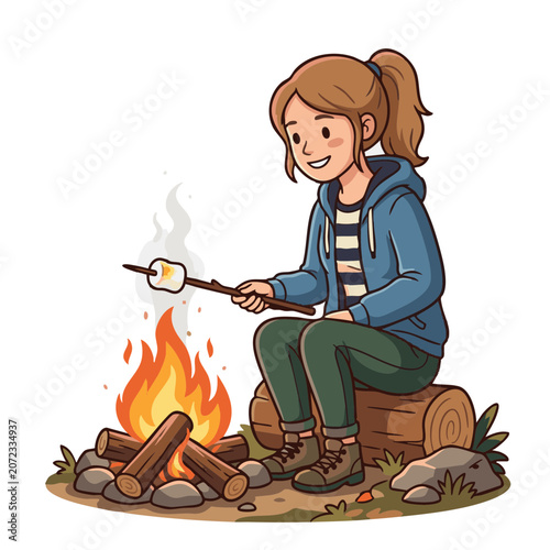 Enjoying a fun evening by the campfire while roasting marshmallows in the woods during a clear night