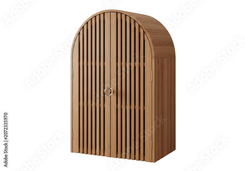 Wooden arch top cabinet with slatted door design as PNG element