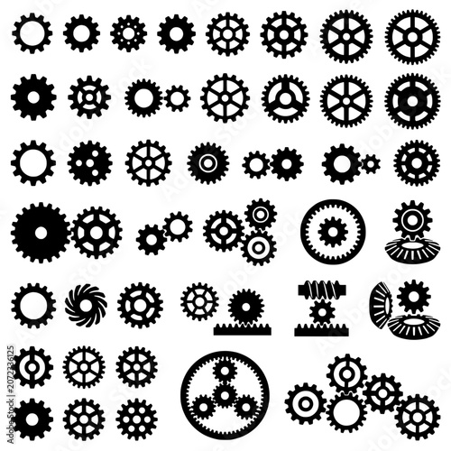 Mechanical Gear Vector Icon Set Isolated on Transparent Background