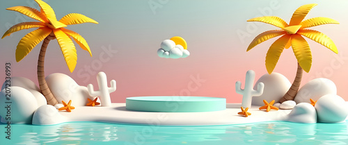 Vibrant tropical island background display stage template for digital marketing agency seasonal promotion