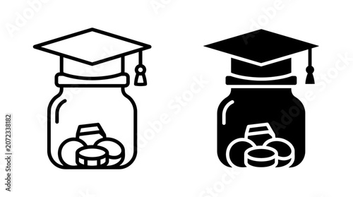 Graduation Cap on a Jar Filled with Coins, Symbolizing Education Savings and Financial Planning.