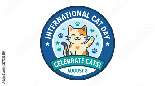 Fotografie International Cat Day badge with cute orange tabby cat.