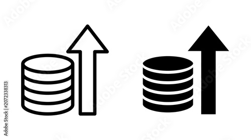 Two icons representing financial growth and increasing value with coins and an upward arrow.