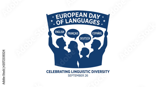 Silhouettes of people holding European Day of Languages banner.
