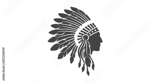 Black and white silhouette of a Native American profile.