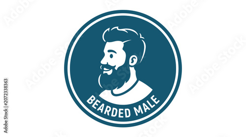 Minimalist circular badge logo featuring a bearded man profile.