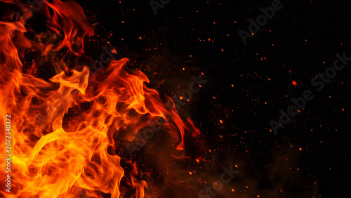 High resolution image of flames and flying embers