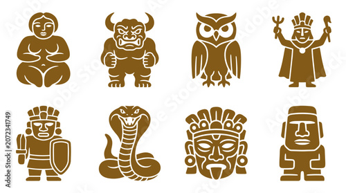 Konstfotografi Tan ancient civilization totem icons and primitive statue symbols