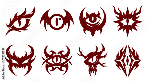 Bild auf Leinwand Red demonic eye and monstrous mask icon collection.