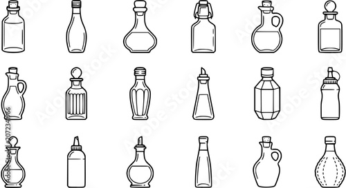 Photos Kitchen and Food Oil Vinegar Bottles Line Art Icons Set