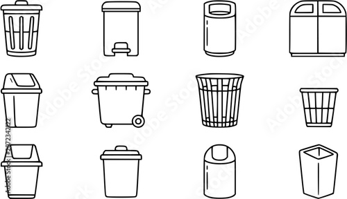 Fotografía Waste Management Trash Can Line Art Icons