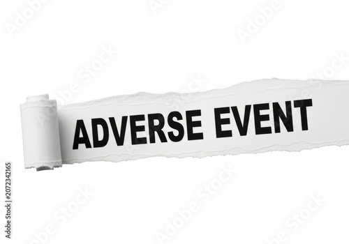 Adverse event text on a piece of torn paper isolated on transparent background