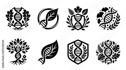 Minimal DNA and nature conservation logo set