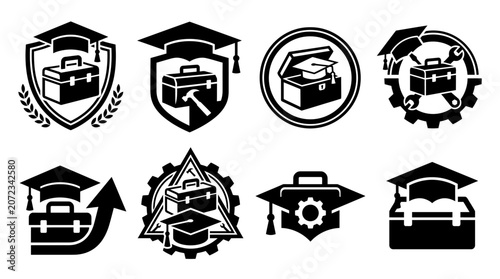 Career development and graduation success icon set.