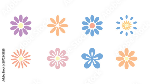 Set of colorful flat vector flowers isolated on white background for spring and summer design projects