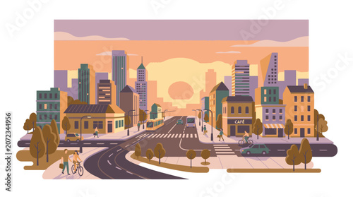 Quadro em tela Cityscape with buildings and road.