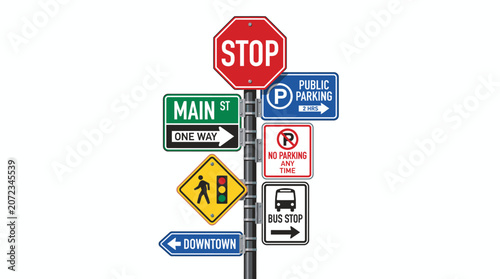 Schilderij op canvas Collection of traffic and directional signs.
