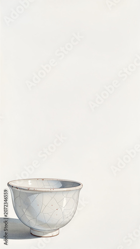 Side View Wabi-Sabi Japanese Chawan in Expansive Negative Space