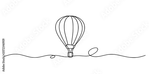 Line Art Balloon, Minimalist continuous line drawing of a hot air balloon, symbolizing adventure and exploration